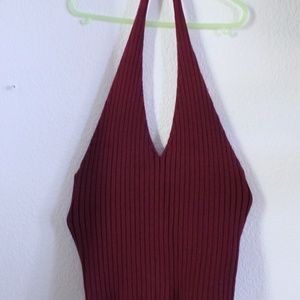 Maroon Sweater Halter Crop top